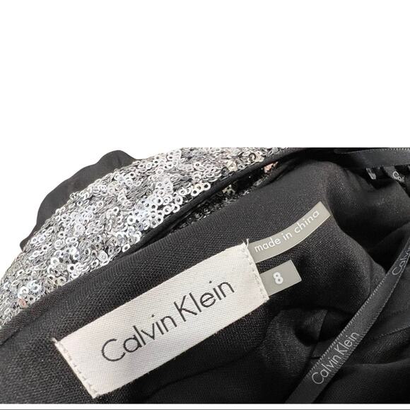 CALVIN KLEIN Black with Brilliant Silver Sequin Halter Maxi Dress NWT SZ 8 - Picture 10 of 17